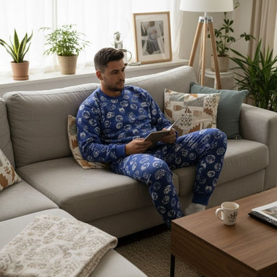 Curled Cat Blue French Terry Set Apparel Monmon Cats 