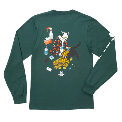 Tebori 2010s Long Sleeve Tee Apparel Monmon Cats Green Small 