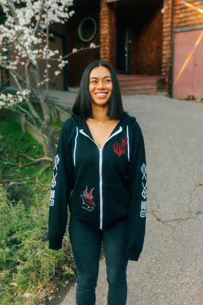 Fuego Gato Zip Up Hoodie Apparel Monmon Cats 