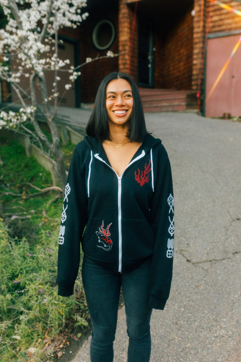 Fuego Gato Zip Up Hoodie Apparel Monmon Cats 