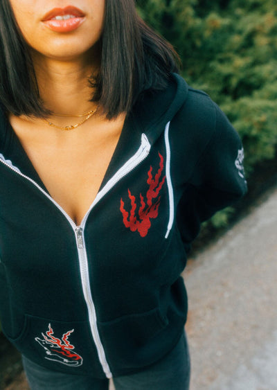 Fuego Gato Zip Up Hoodie Apparel Monmon Cats 