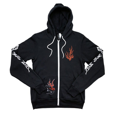Fuego Gato Zip Up Hoodie Apparel Monmon Cats Black Small 