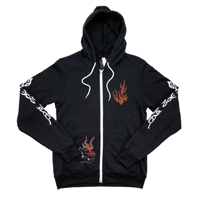 Fuego Gato Zip Up Hoodie Apparel Monmon Cats Black Small 