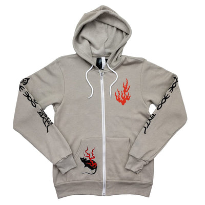 Fuego Gato Zip Up Hoodie Apparel Monmon Cats Heather Stone Small 