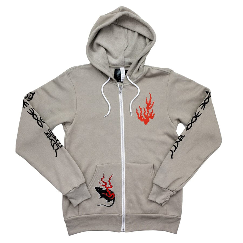Fuego Gato Zip Up Hoodie Apparel Monmon Cats Heather Stone Small 