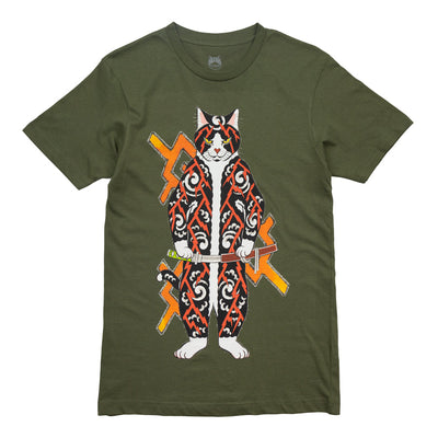 Standing Cat Tee Apparel Monmon Cats Army Green Small 